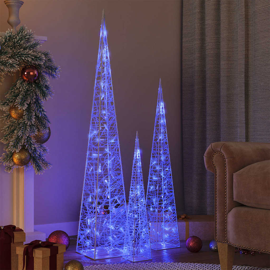 328973 vidaXL Acrylic Decorative LED Light Cone Set Blue 60/90/120cm 1