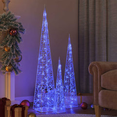 328973 vidaXL Acrylic Decorative LED Light Cone Set Blue 60/90/120cm 1