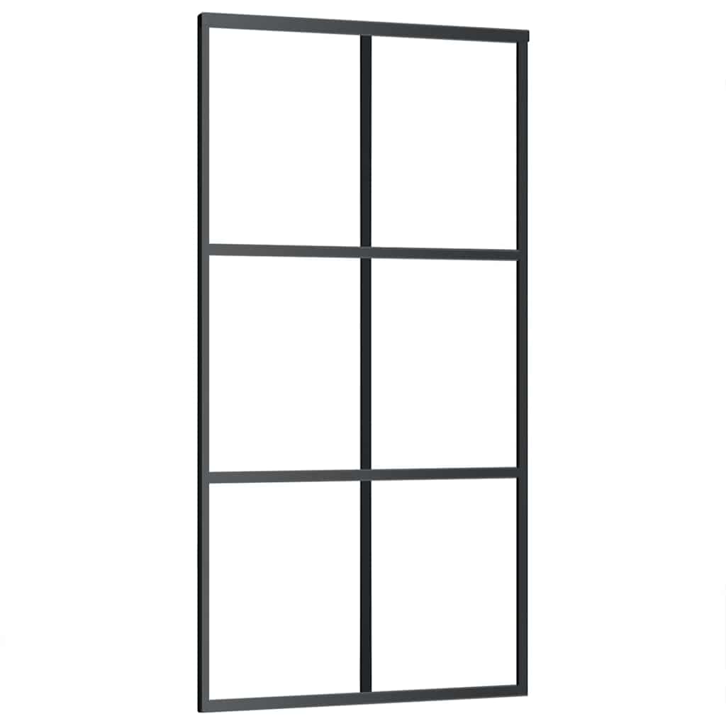 Sliding Door ESG Glass and Aluminium Black 102 x 205 cm 3x2 grids