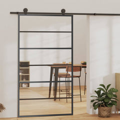 Sliding Door ESG Glass and Aluminium Black 102 x 205 cm 5 horizontal bars