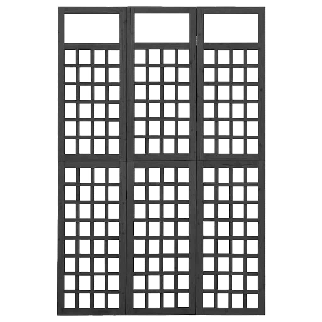 vidaXL 3-Panel Room Divider/Trellis Solid Fir Wood Black 121x180 cm 3