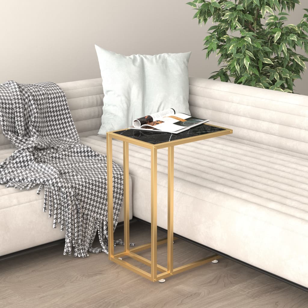 vidaXL Computer Side Table Black Marble 50x35x65 cm Tempered Glass 1