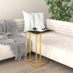 vidaXL Computer Side Table Black Marble 50x35x65 cm Tempered Glass 1
