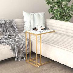 vidaXL Computer Side Table White Marble 50x35x65 cm Tempered Glass 1