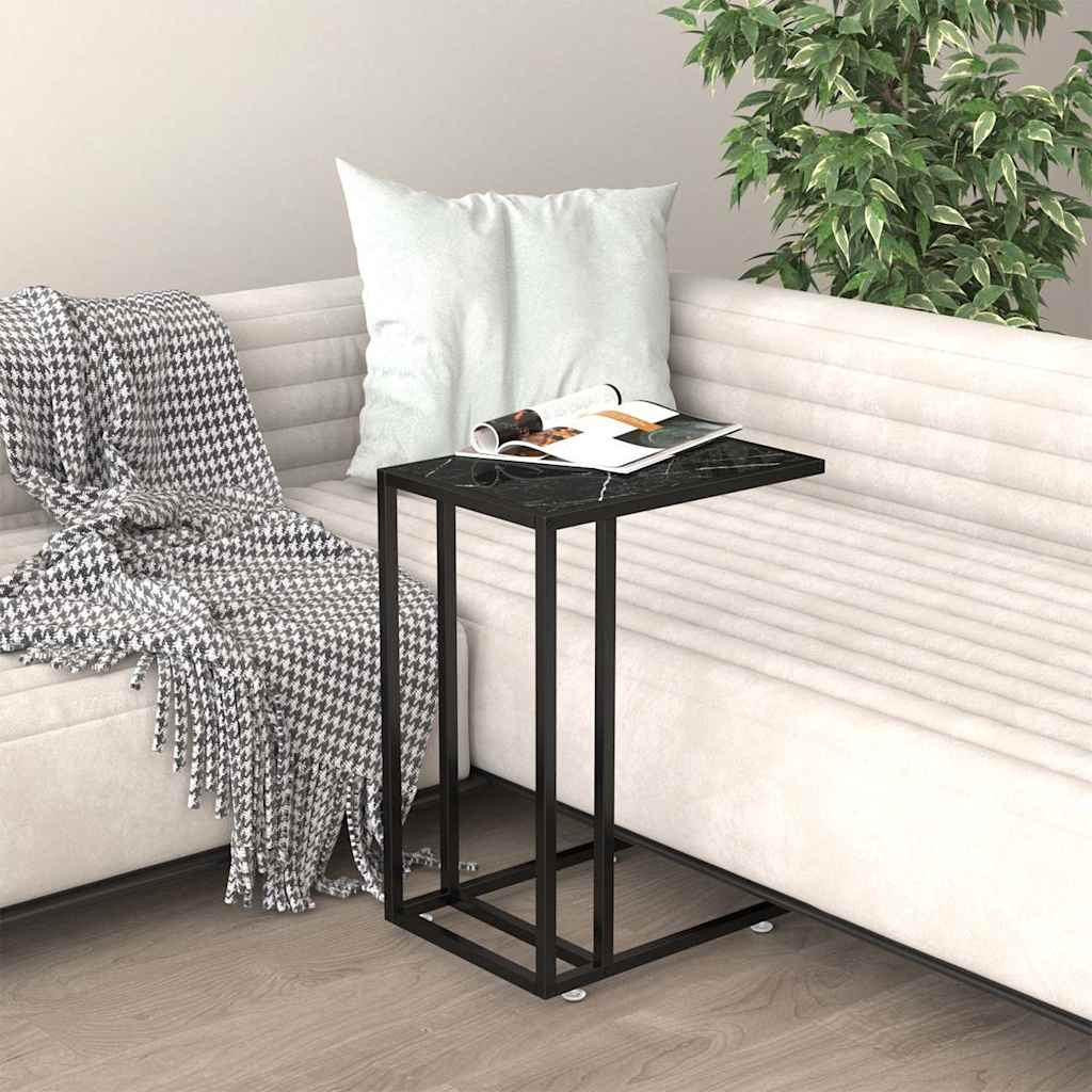 vidaXL Computer Side Table Black Marble 50x35x65 cm Tempered Glass 1