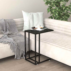 vidaXL Computer Side Table Black Marble 50x35x65 cm Tempered Glass 1