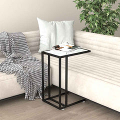 vidaXL Computer Side Table White Marble 50x35x65 cm Tempered Glass 1
