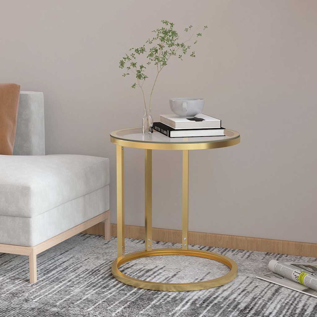 vidaXL Side Table | Gold and Transparent | Tempered glass, powder-coated iron 1