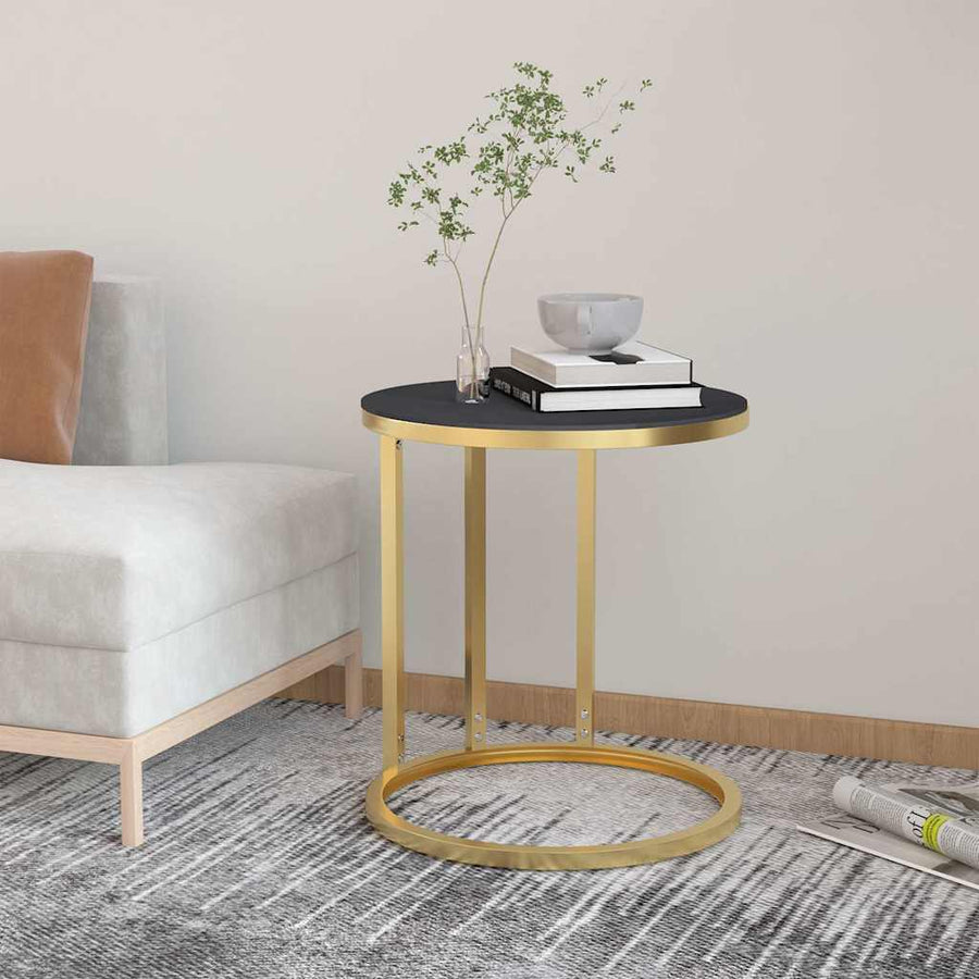 331662 vidaXL Side Table Gold and Black 45 cm Tempered Glass 1
