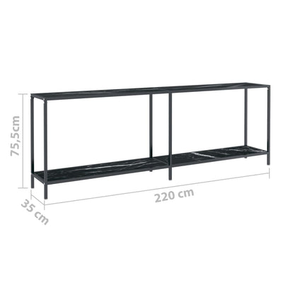 Console Table Black 220x35x75.5 cm Tempered Glass