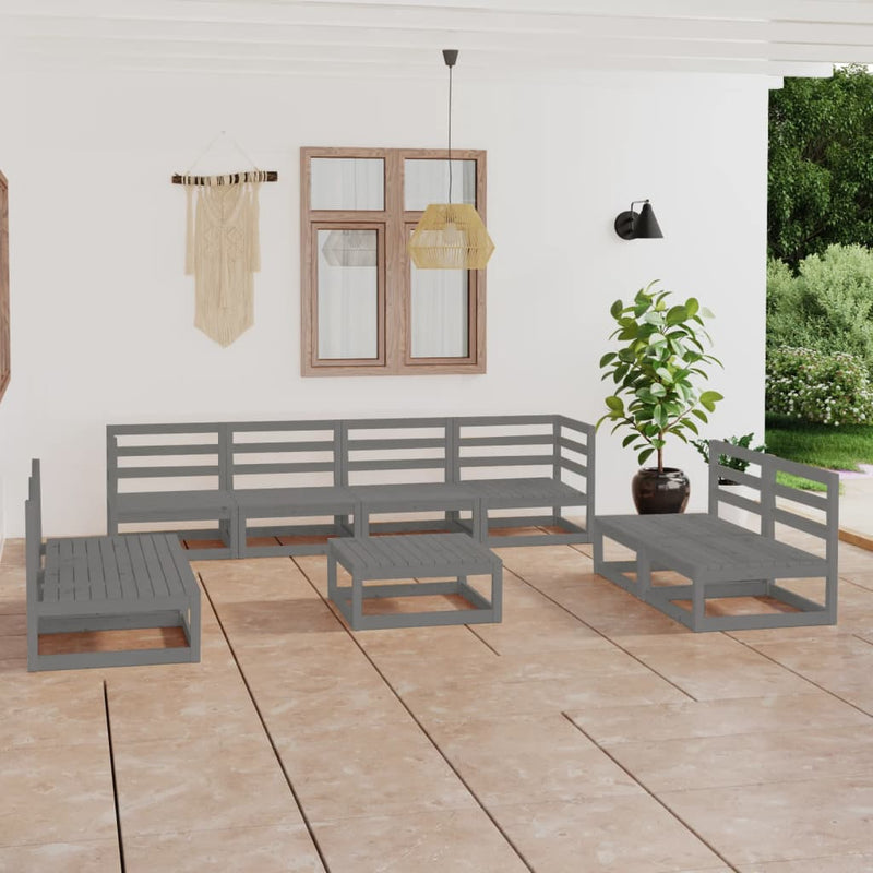 9 Piece Garden Lounge Set Grey Solid Pinewood