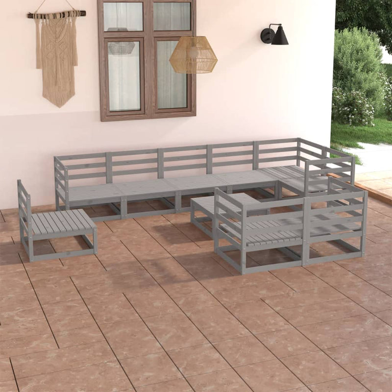 10 Piece Garden Lounge Set Grey Solid Pinewood