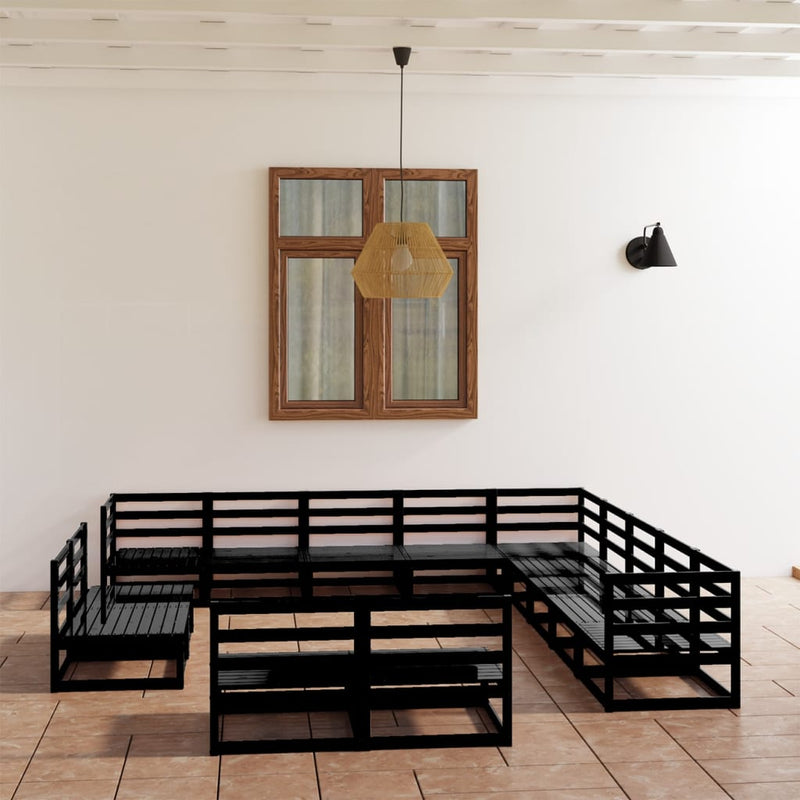 Conjunto de salón de jardín de 13 piezas de madera maciza de pino negro