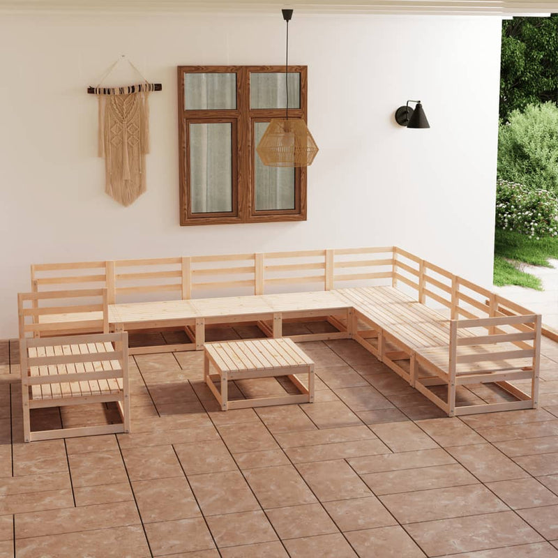 Conjunto de salón de jardín de 11 piezas de madera maciza de pino