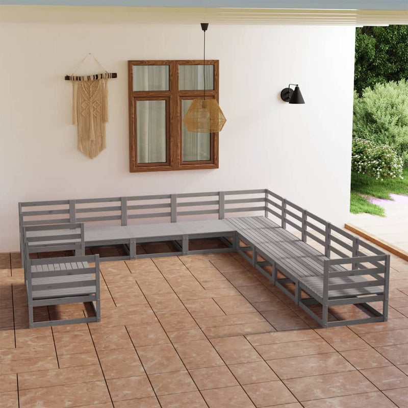 Conjunto de salón de jardín de 11 piezas de madera maciza de pino gris