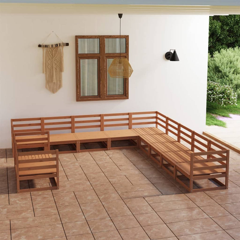 Conjunto de salón de jardín de 11 piezas de madera maciza de pino color marrón miel