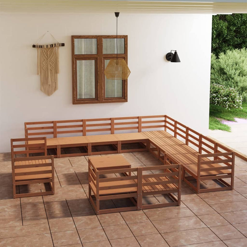 Conjunto de salón de jardín de 14 piezas de madera maciza de pino