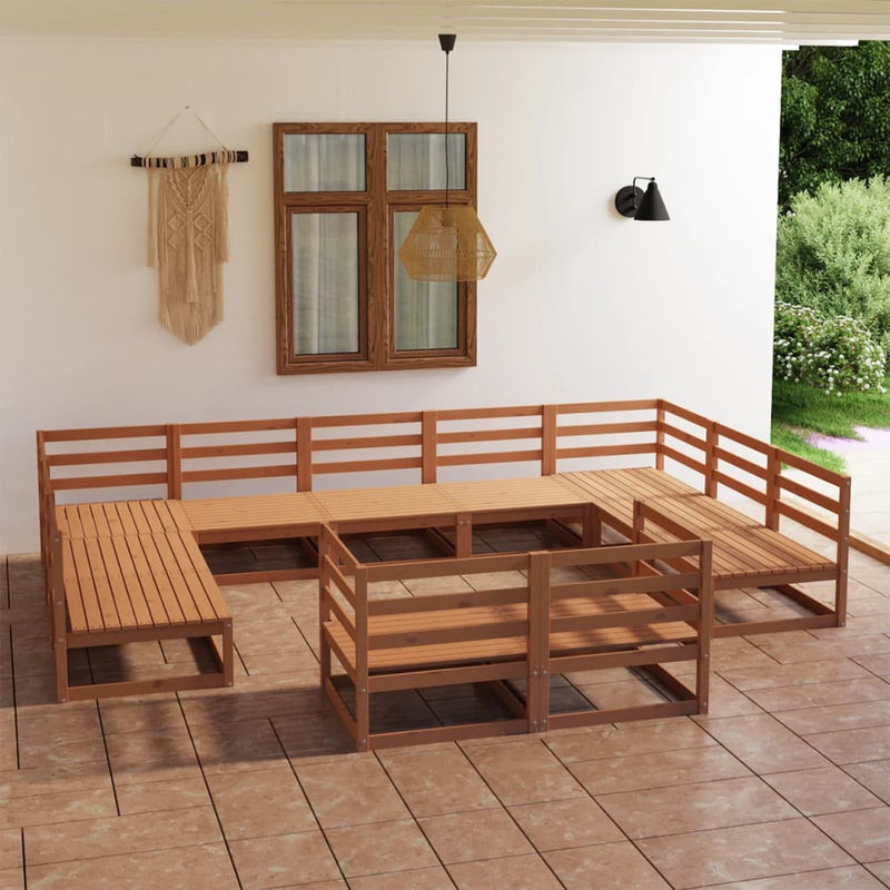 Conjunto de salón de jardín de 11 piezas de madera maciza de pino