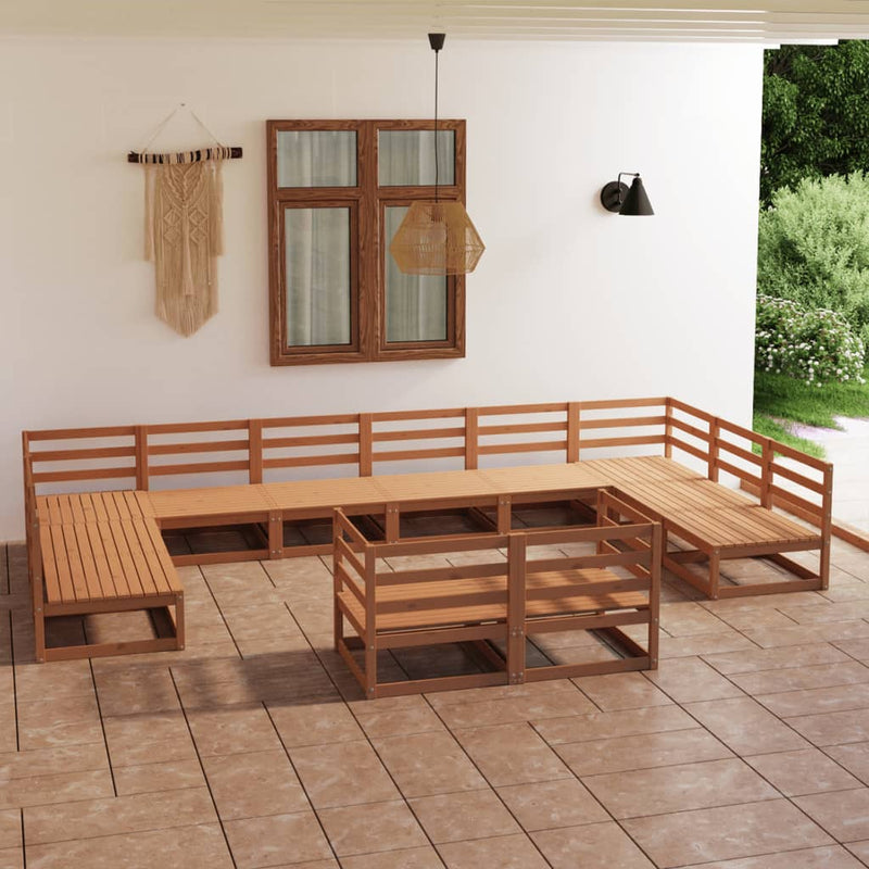 Conjunto de salón de jardín de 12 piezas de madera maciza de pino