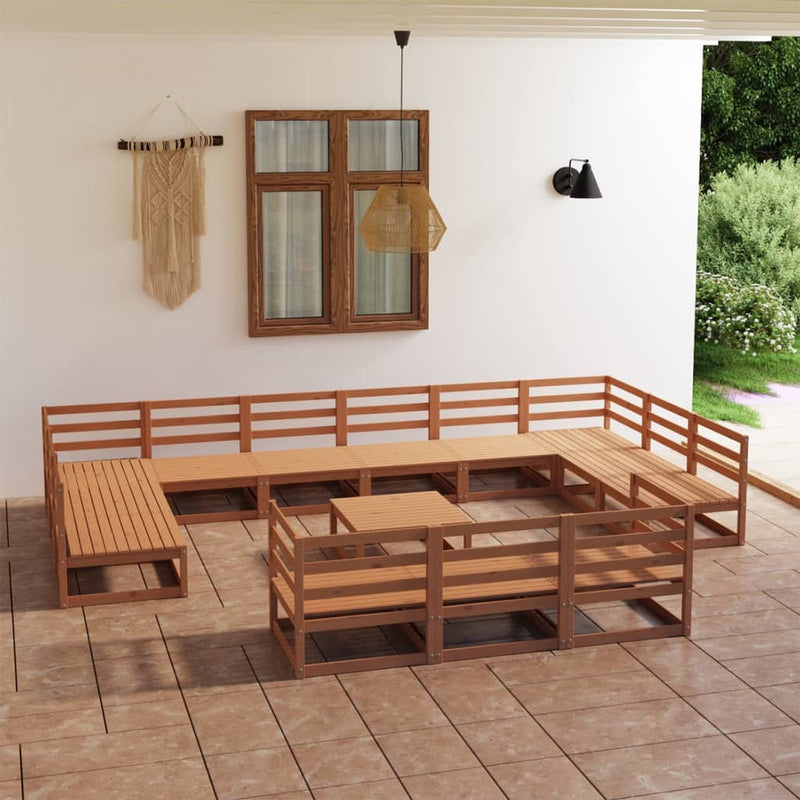 Conjunto de salón de jardín de 14 piezas de madera maciza de pino