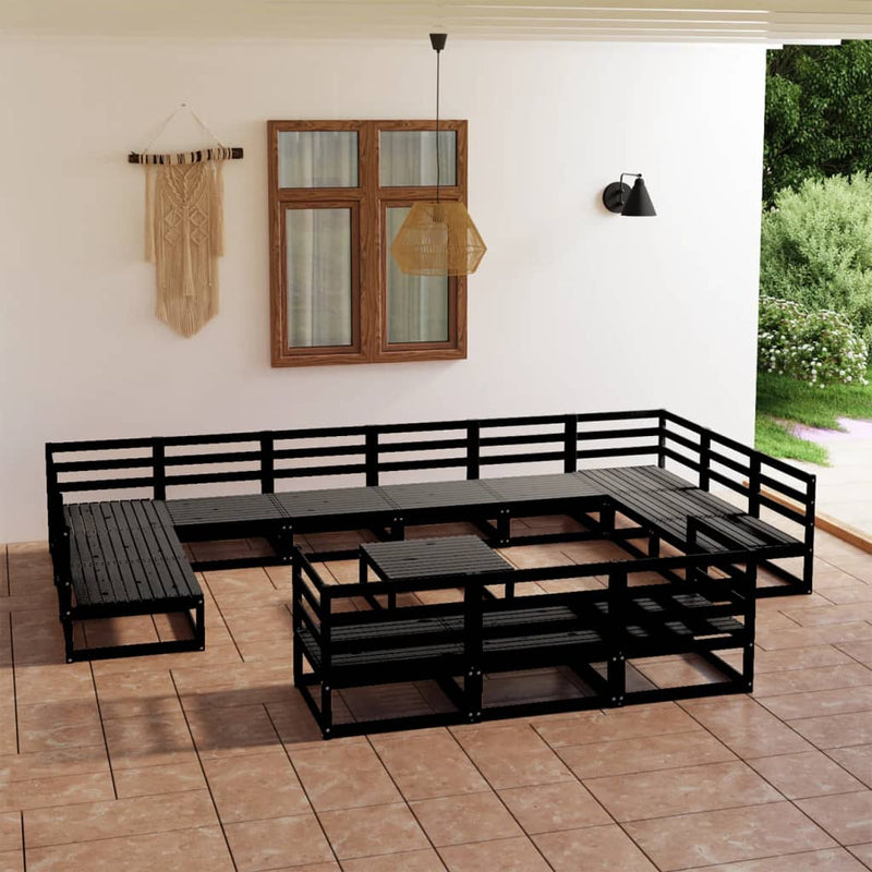 Conjunto de salón de jardín de 14 piezas de madera maciza de pino