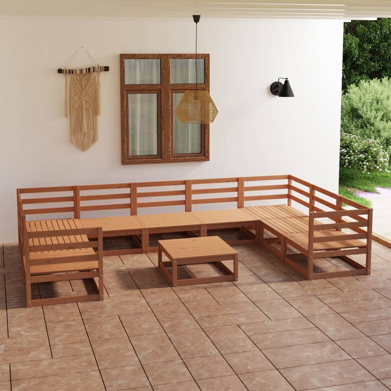 Conjunto de salón de jardín de 10 piezas de madera maciza de pino