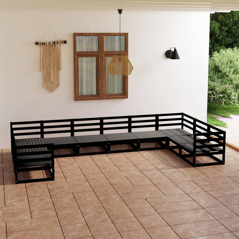 Conjunto de salón de jardín de 10 piezas de madera maciza de pino