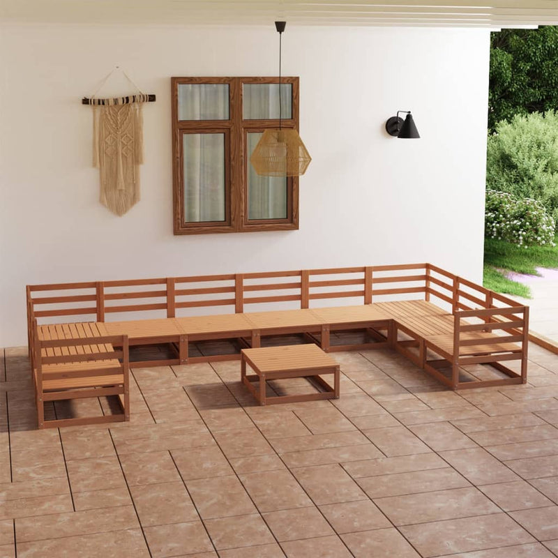 Conjunto de salón de jardín de 11 piezas de madera maciza de pino