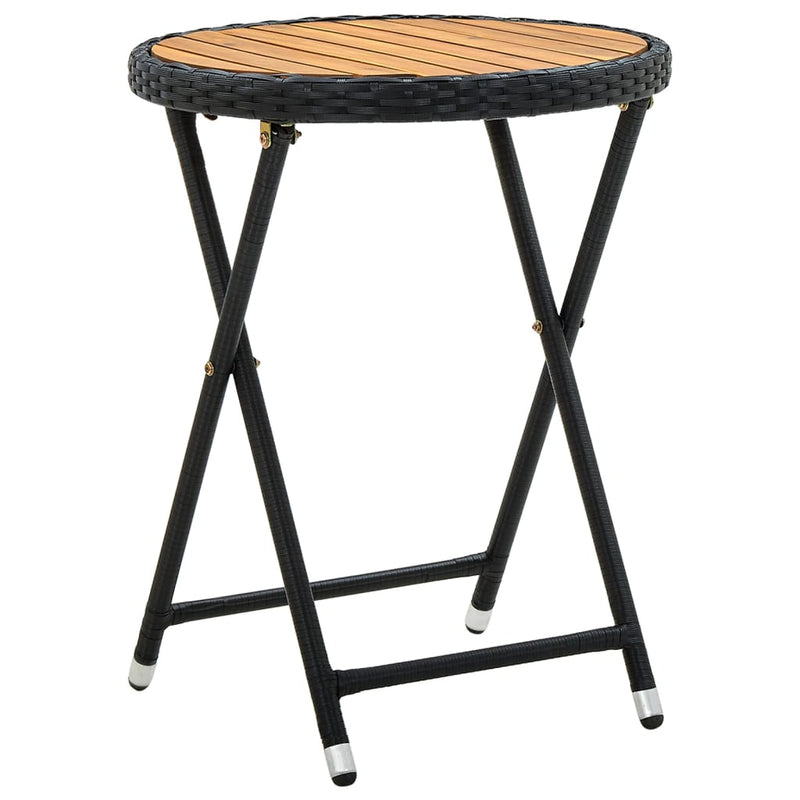 Tea Table Black 60 cm Poly Rattan and Solid Acacia Wood