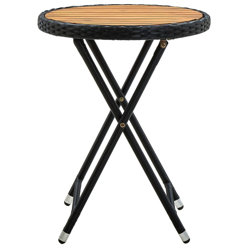 Tea Table Black 60 cm Poly Rattan and Solid Acacia Wood