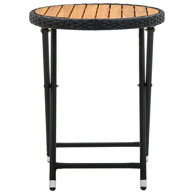 Tea Table Black 60 cm Poly Rattan and Solid Acacia Wood