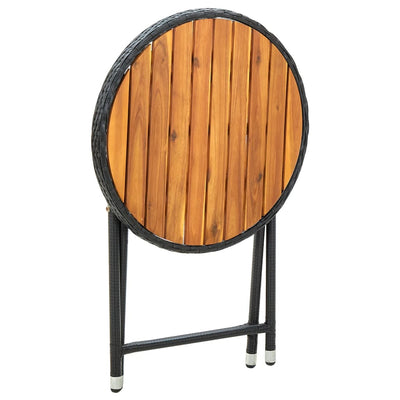 Tea Table Black 60 cm Poly Rattan and Solid Acacia Wood