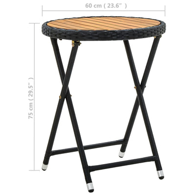 Tea Table Black 60 cm Poly Rattan and Solid Acacia Wood