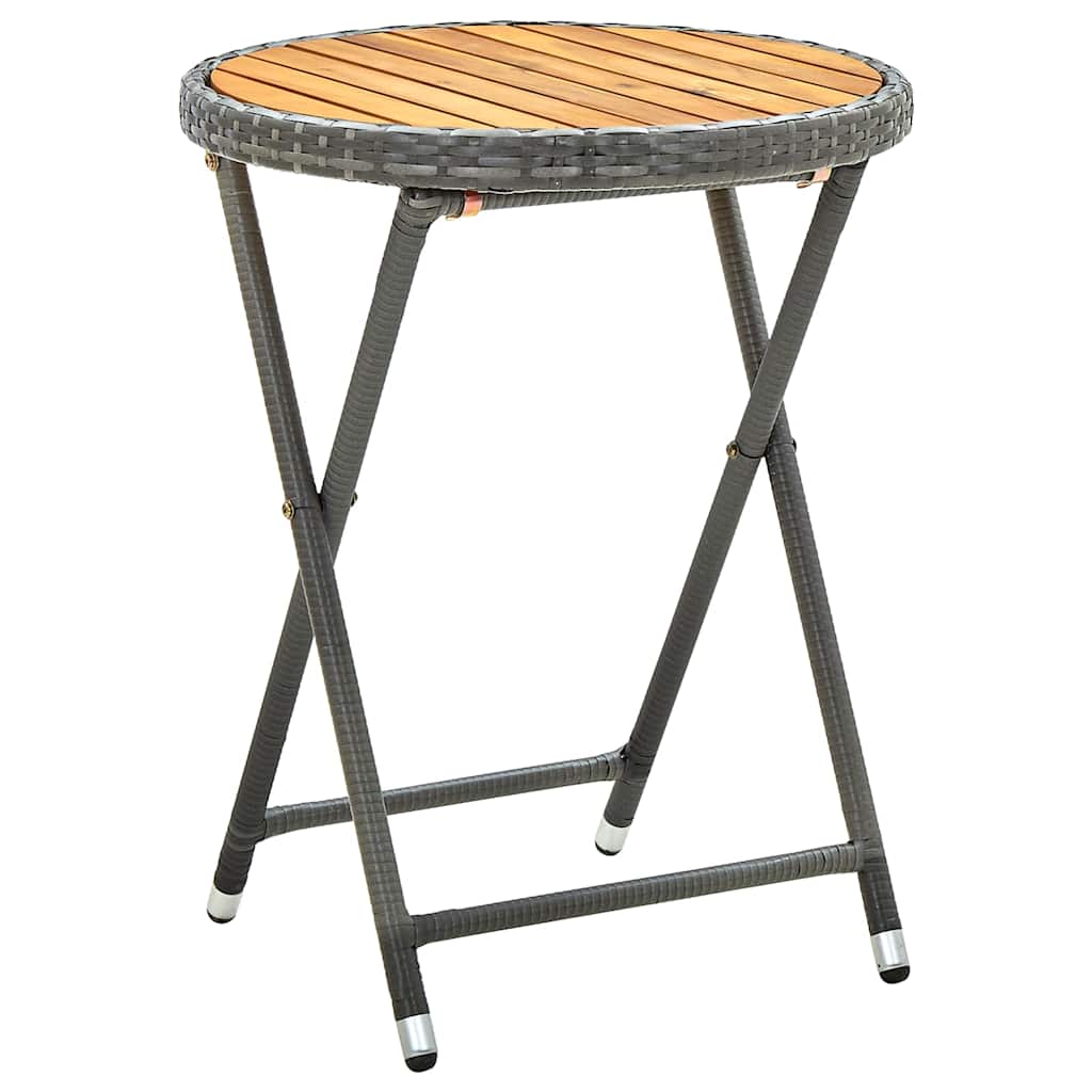 vidaXL Tea Table Grey 60 cm Poly Rattan and Solid Acacia Wood 1