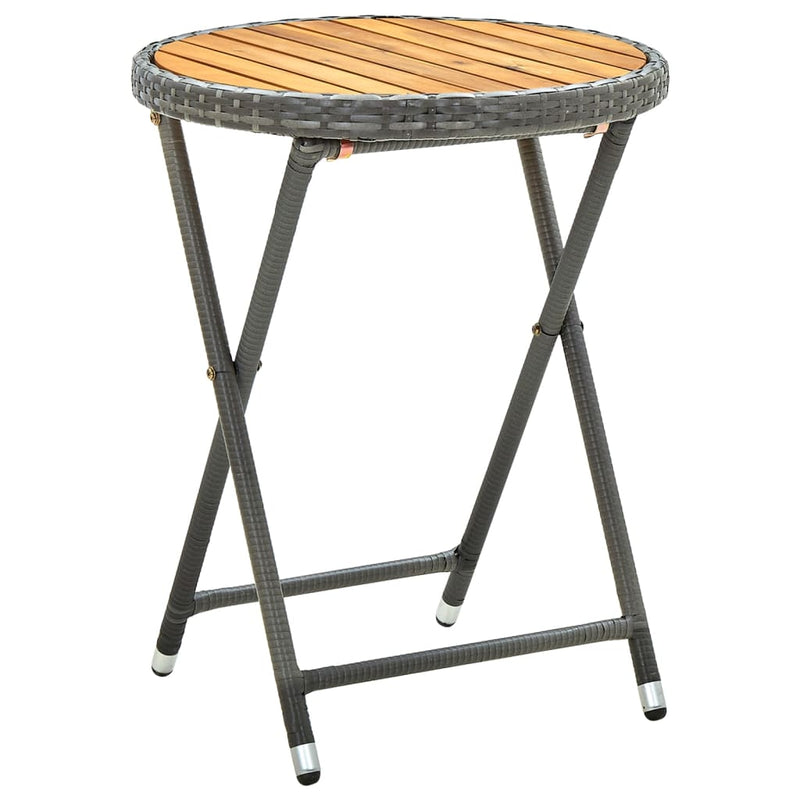 Tea Table Grey 60 cm Poly Rattan and Solid Acacia Wood