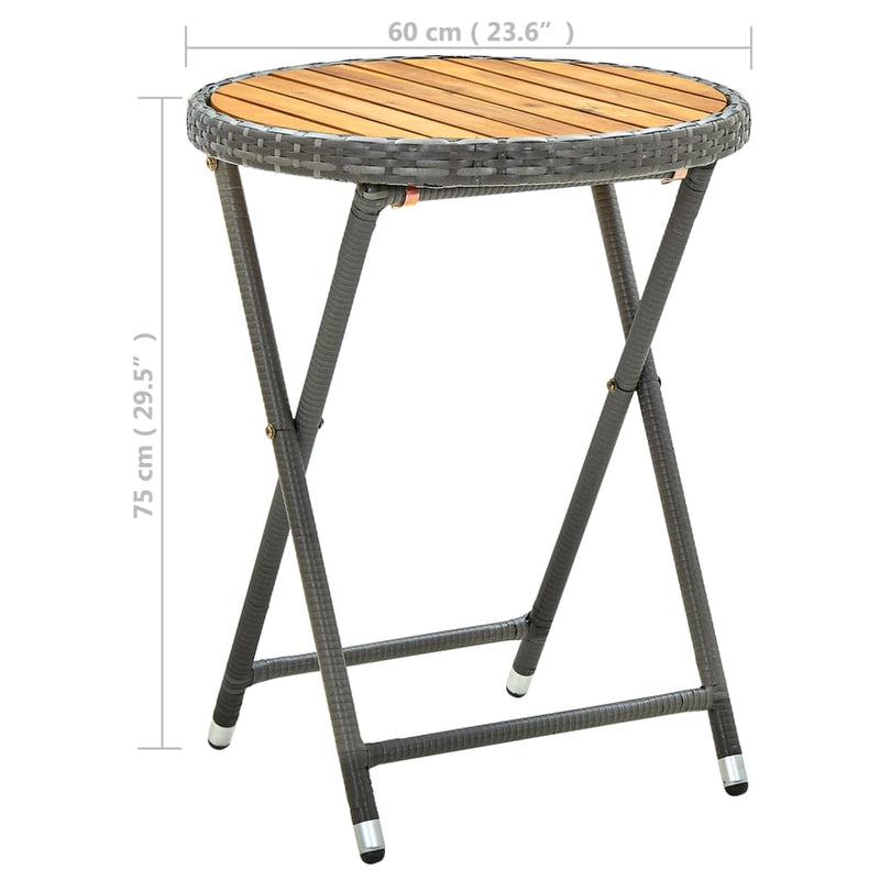 Tea Table Grey 60 cm Poly Rattan and Solid Acacia Wood