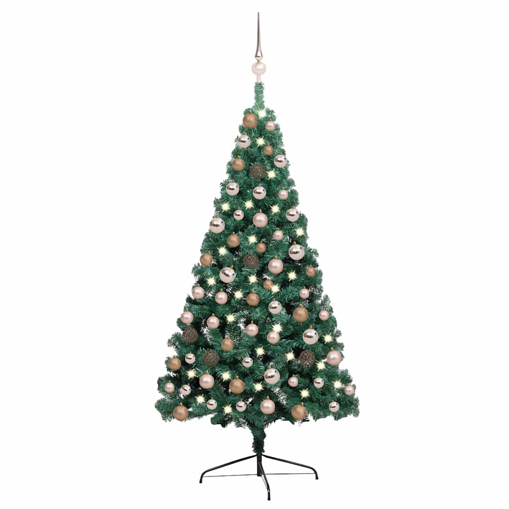 vidaXL Artificial Half Pre-lit Christmas Tree with Ball Set Green 120 cm 1