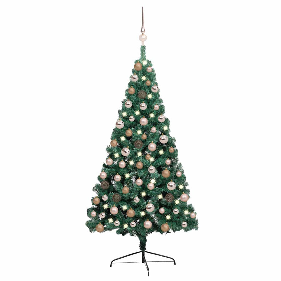 vidaXL Artificial Half Pre-lit Christmas Tree with Ball Set Green 120 cm 1