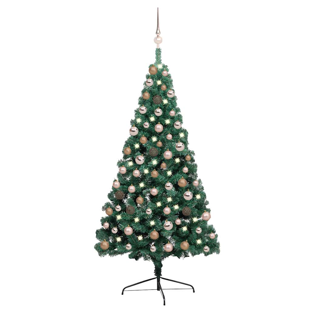 vidaXL Artificial Half Pre-lit Christmas Tree with Ball Set Green 150 cm 1