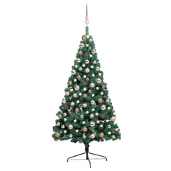 vidaXL Artificial Half Pre-lit Christmas Tree with Ball Set Green 150 cm 1