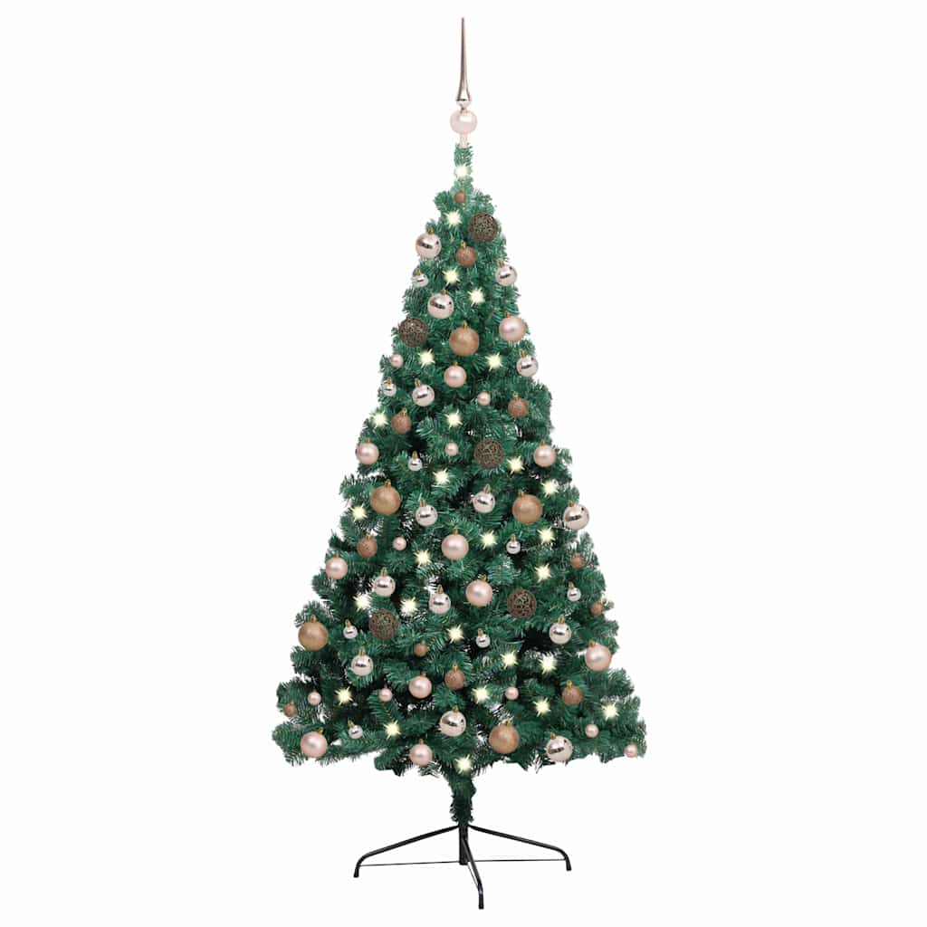 vidaXL Artificial Half Pre-lit Christmas Tree with Ball Set Green 240 cm 1