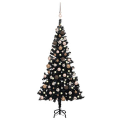 vidaXL Artificial Pre-lit Christmas Tree with Ball Set Black 150 cm PVC 1