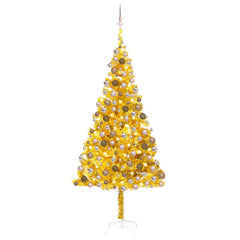 Christmas Tree with LED Light PET and Steel 210 cm Gold with 300 LEDs&rose gold balls