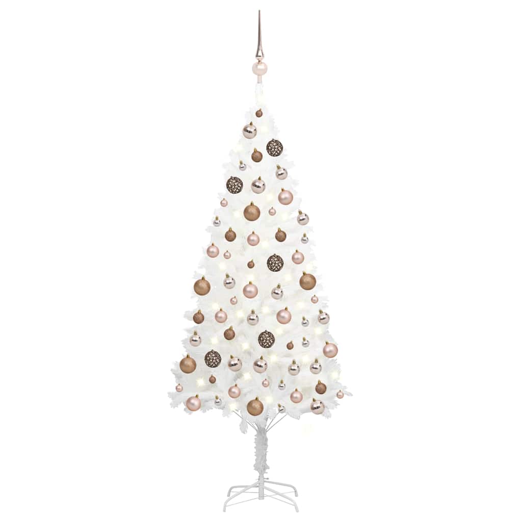 Artificial Pre-lit Christmas Tree with Ball Set White 65 cm Rose 150 cm 75 cm