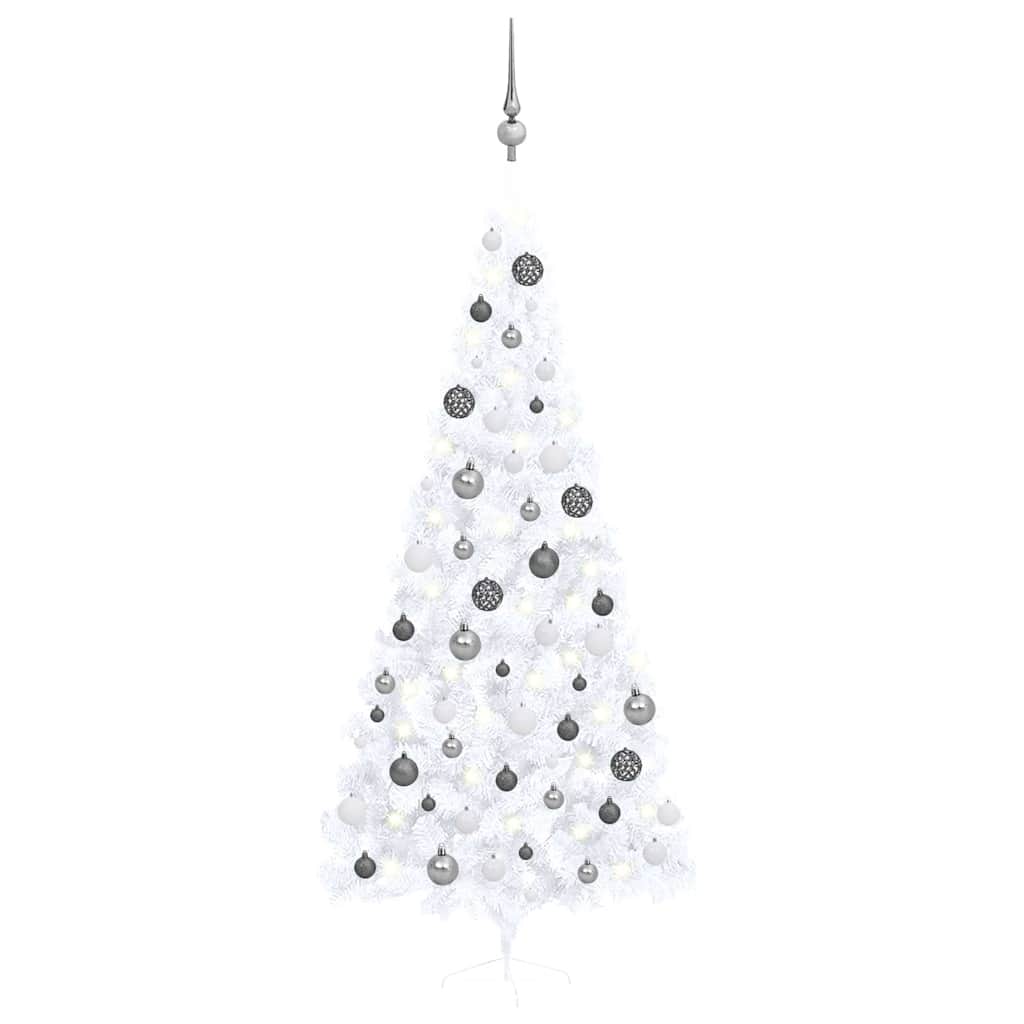 vidaXL Artificial Half Pre-lit Christmas Tree with Ball Set White 240 cm 2
