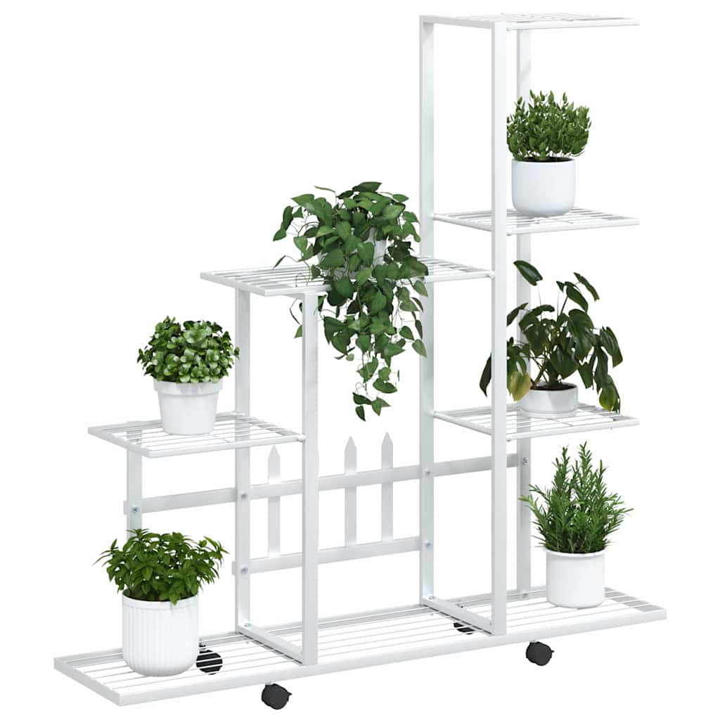 vidaXL Plant Stand | White | Metal | Medium | Rollable | Plant Stand 4