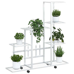 vidaXL Plant Stand | White | Metal | Medium | Rollable | Plant Stand 4