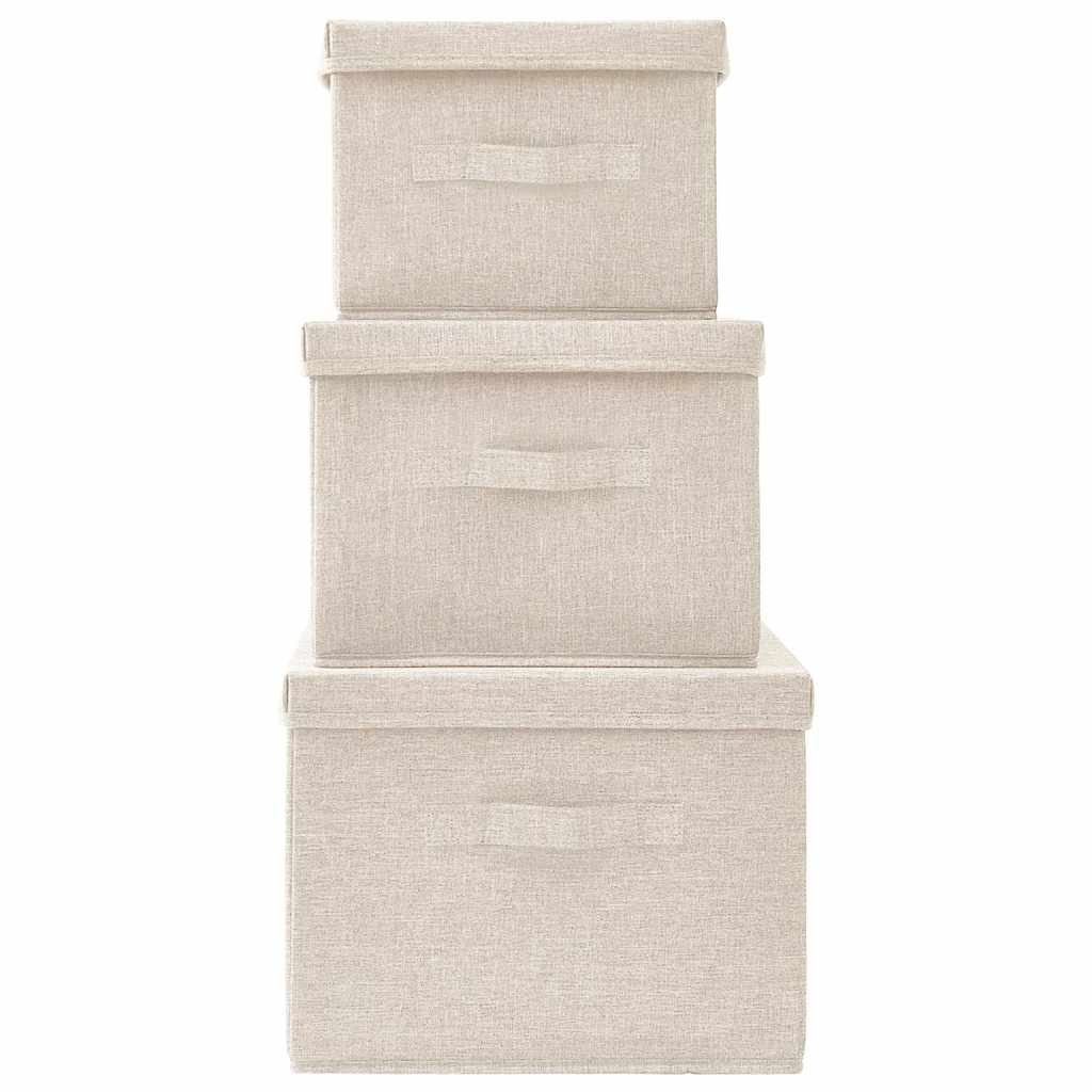 vidaXL Stackable Storage Box Set of 3 Piece Fabric Cream 4