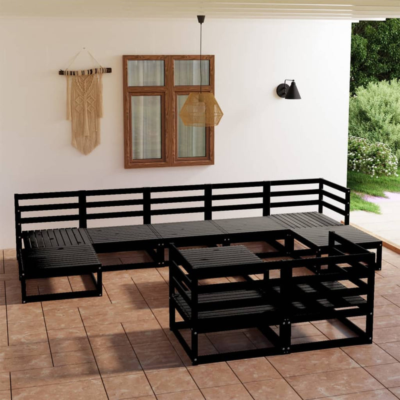 Conjunto de salón de jardín de 10 piezas de madera maciza de pino negro