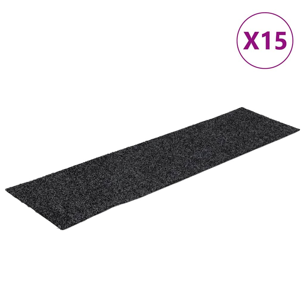 vidaXL Stair Mat | Set of 15 | Grey | 100% Polypropylene | 76 x 20 cm 2
